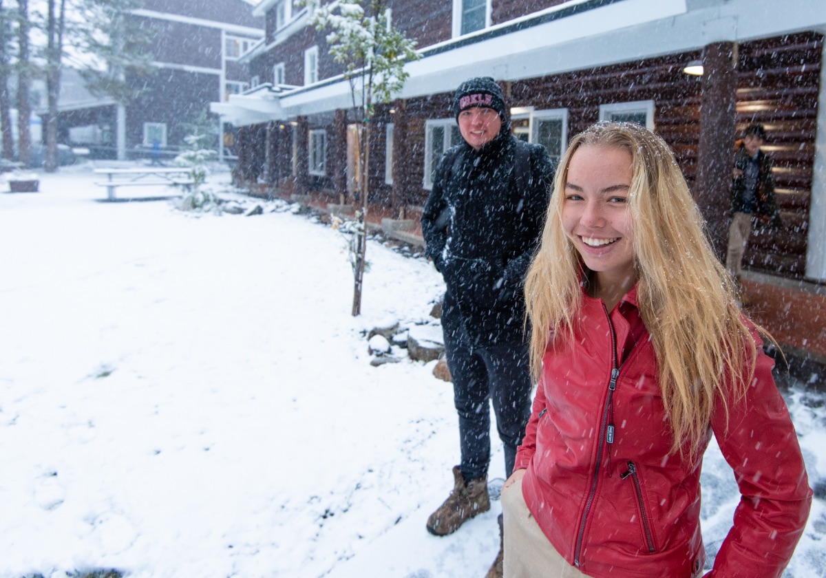 Students outside in snow